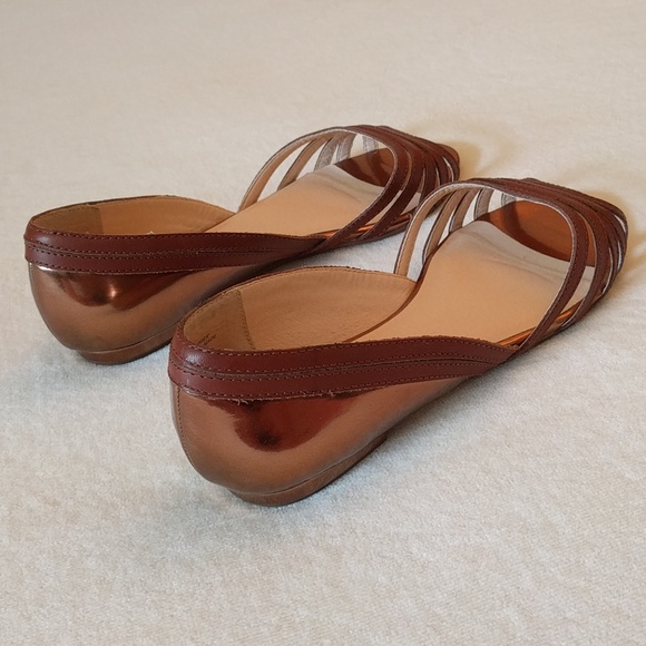 Seychelles metallic whiskey/copper leather flat peep-toe shoes Size 9.5 - Picture 4 of 13
